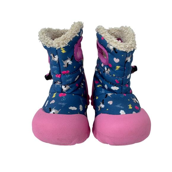 Bogs B-Moc Snow Boots Toddler 4 Multi Faux Fur Adjustable‎ Cord Pink Waterproof - Picture 4 of 10